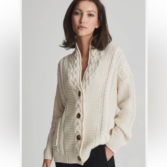 Reiss SUMMER SHAWL chunky Wool CASHMERE BLEND CARDIGAN XS - Picture 1 of 9